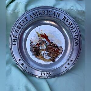 Vintage collectible Pewter Plate commemorating the Great American Revolution